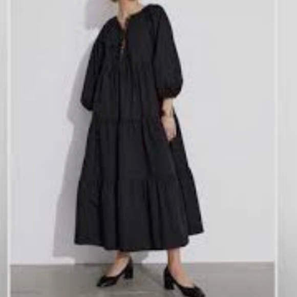 Plus Sz Black Button Front Tiered Midi With Pockets 1X - Picture 1 of 6